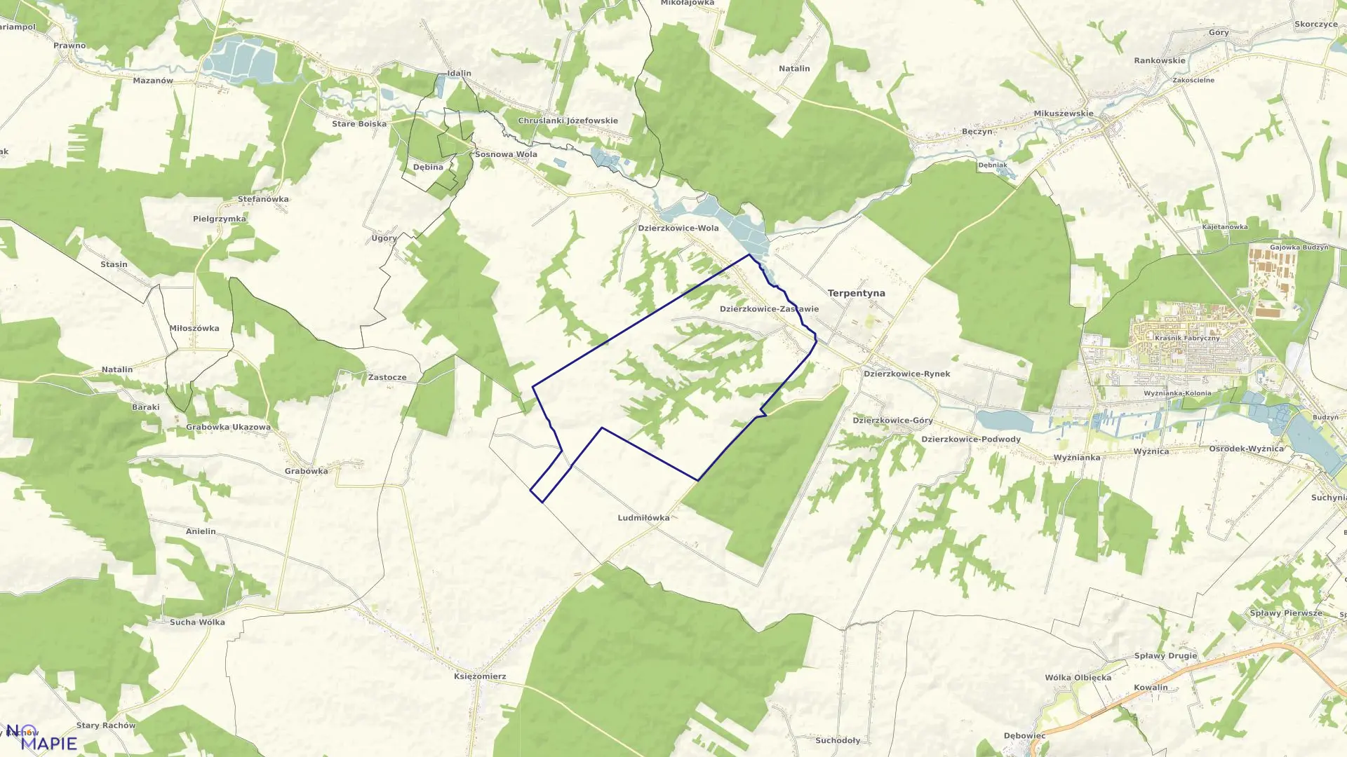 Mapa obrębu DZIERZKOWICE ZASTAWIE w gminie Dzierzkowice