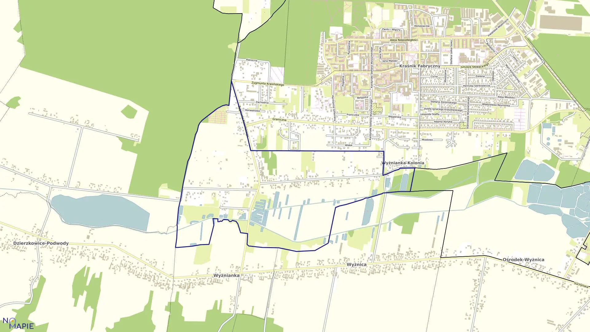 Mapa obrębu WYŻNIANKA KOLONIA w gminie Dzierzkowice